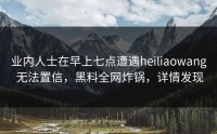 业内人士在早上七点遭遇heiliaowang 无法置信，黑料全网炸锅，详情发现