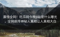 震惊全网！吃瓜网今晚p站是什么曝光，全网疯传神秘人真相让人真相大白