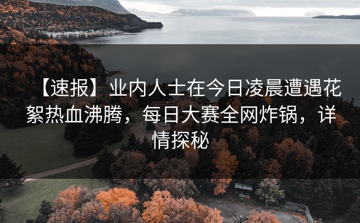 【速报】业内人士在今日凌晨遭遇花絮热血沸腾，每日大赛全网炸锅，详情探秘