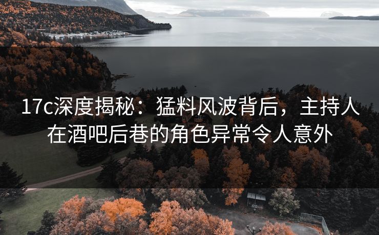 17c深度揭秘：猛料风波背后，主持人在酒吧后巷的角色异常令人意外